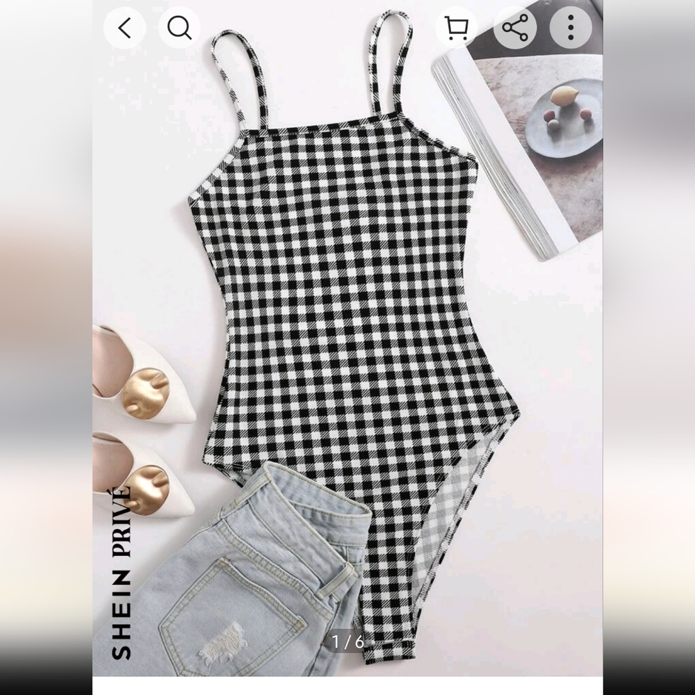 SHEIN Privé Gingham Slip Bodysuit